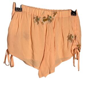 Flynn Skye Women Small Peach Floral Print Drawstring Side Shorts Elastic Waist